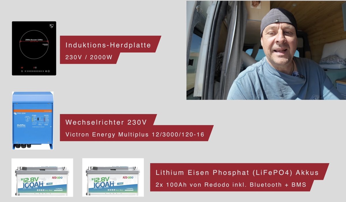Elektro Setup für Induktion im Camper mit Wechselrichter und LiFePO4 Batterien