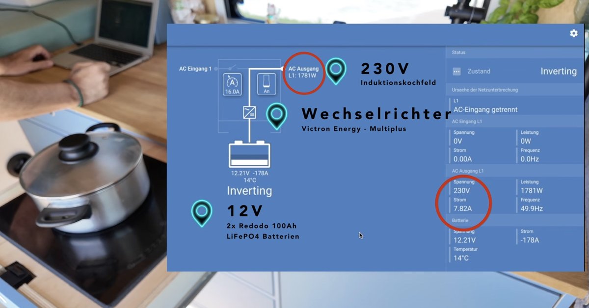 Induktionskochfeld im Camper mit rund 1800 Watt Leistungsaufnahme