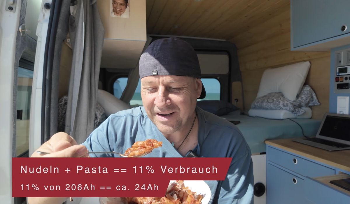 Pasta kochen im Camper mit Induktion und 11 Prozent Verbrauch